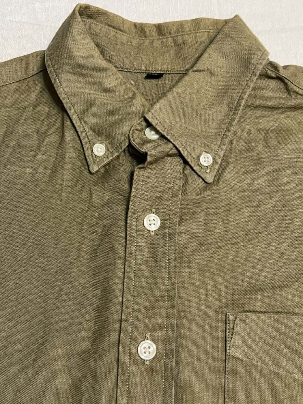 MUJI Men M Olive Green Woven Button Down Shirt Cotton Long Sleeve Casual Minimal